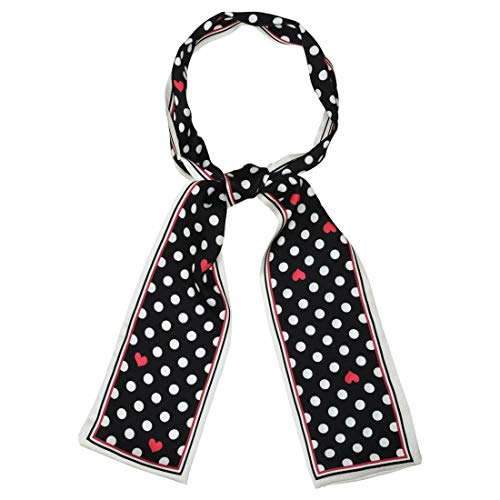 sourcing map Damen dünne 50s Vintage Schals Wickel Niedlich Haarband Polka Dots Halstuch Kopftuch Schwarz Herz 115 x 9cm von sourcing map