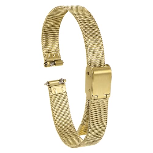 sourcing map Edelstahl-Maschen-Uhrenarmband 10mm Schnellverschluss Verstellbares Metallarmband für Männer Frauen, Goldfarben von sourcing map