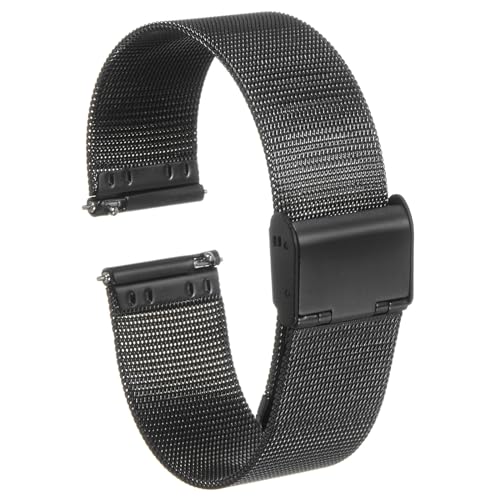 sourcing map Edelstahl-Maschen-Uhrenarmband 20mm Schnellverschluss Verstellbares Metallarmband für Männer Frauen, Schwarz von sourcing map