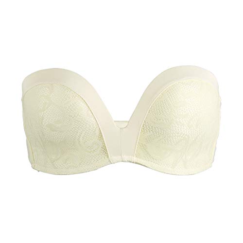 sourcing map Frauen Anti-Rutsch-Push-up Hochzeit Bügel Braut Balconette trägerlosen BH Creme 34B von uxcell