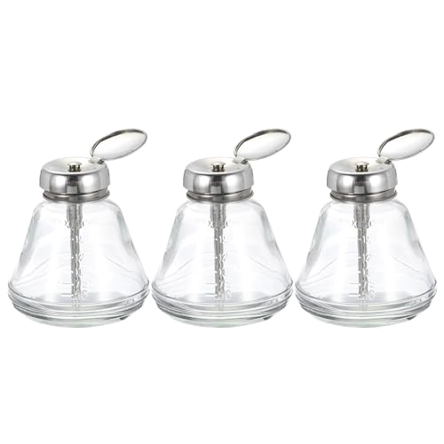 sourcing map Glas-Pumpspender-Flasche, quadratisch, Flüssigkeitspumpe, Presse, Push-Down-Alkoholbehälter mit Metall-Klappdeckel, für Make-up-Entferner, Alkoholdosierung, 3 Stück von sourcing map