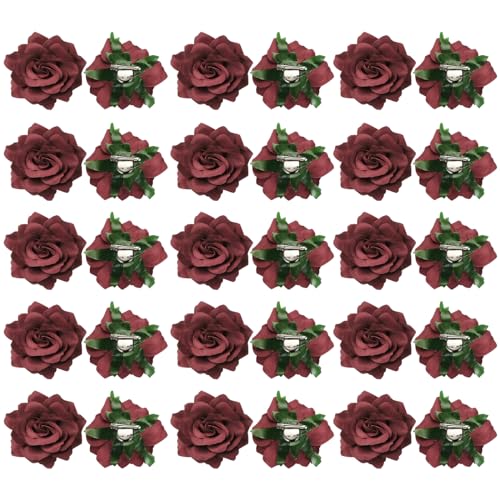 sourcing map Haarspangen mit Rosenblüten, 10,2 cm, 30 Stück, Blumen-Haarnadeln, Blumenbrosche für Damen, Haar-Accessoires, Dunkelrot von sourcing map