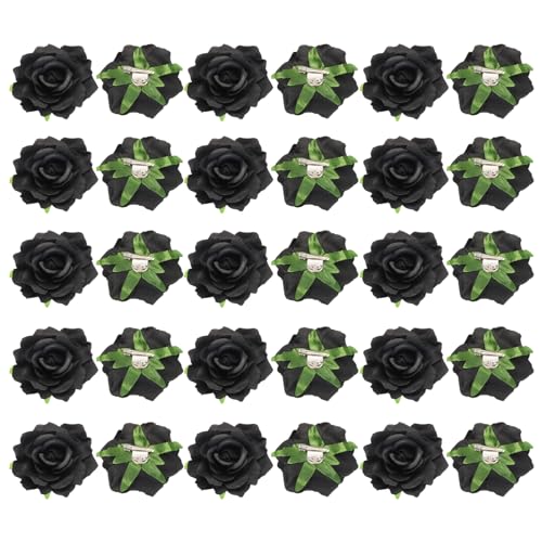 sourcing map Haarspangen mit Rosenblüten, 10,2 cm, Blumen-Haarnadeln, Blumenbrosche für Damen, Haar-Accessoires, Schwarz, 30 Stück von sourcing map