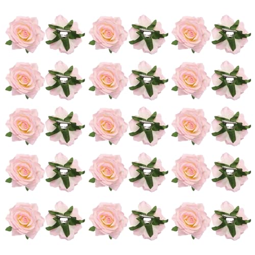 sourcing map Haarspangen mit Rosenblüten, 10,2 cm, Blumen-Haarnadeln, Blumenbrosche für Damen, Haar-Accessoires, Weiß, Rosa, 30 Stück von sourcing map