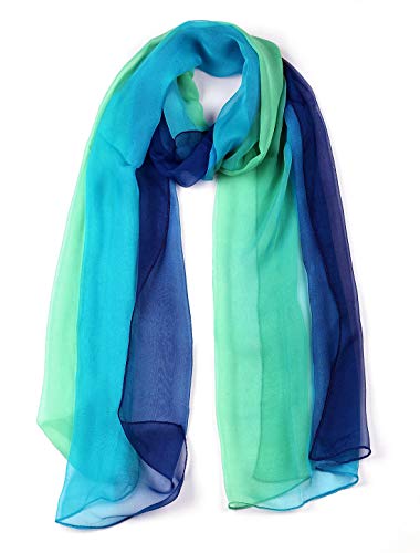 sourcing map Lang Chiffon Leicht Gradient Farbe Schal Frühling Sommer Weich für Frauen Blue/Green 63"x19.6" von uxcell