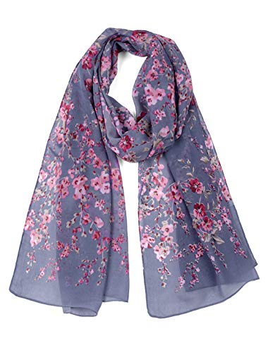 sourcing map Lang Chiffon Strandschal Seidenschals Blumenschals Halstuch für Frauen Denim Blue 63"x20" von uxcell