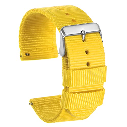 sourcing map Uhrenarmband 22mm, Smartwatch Armband Breite Dauerhaft Nylonarmband Uhrenarmbänder Watch Band mit Silber Schnalle Universal Ersatz Canvas für Damen Herren, Gelb von sourcing map