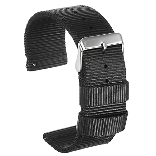 sourcing map Uhrenarmband 24mm, Smartwatch Armband Breite Dauerhaft Nylonarmband Uhrenarmbänder Watch Band mit Silber Schnalle Universal Canvas für Damen Herren, Schwarz von sourcing map
