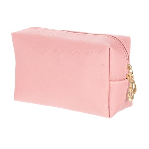 sourcing map Quadratische Make-up-Tasche aus PU-Leder, Kosmetiktasche, Reißverschluss, Reise-Kulturbeutel für Damen, für Make-up-Pinselhalter, hellrosa von sourcing map