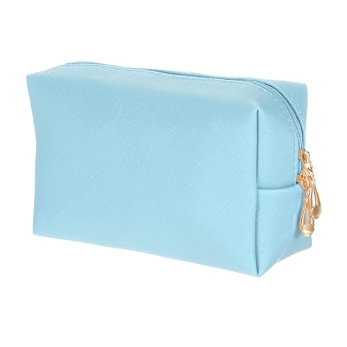 sourcing map Quadratische Make-up-Tasche aus PU-Leder, Kosmetiktasche, Reißverschluss, Reise-Kulturbeutel für Damen, für Make-up-Pinselhalter, himmelblau von sourcing map