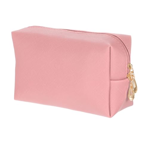 sourcing map Quadratische Make-up-Tasche aus PU-Leder, Kosmetiktasche, Reißverschluss, Reise-Kulturbeutel für Damen, für Make-up-Pinselhalter, korallenpink von sourcing map