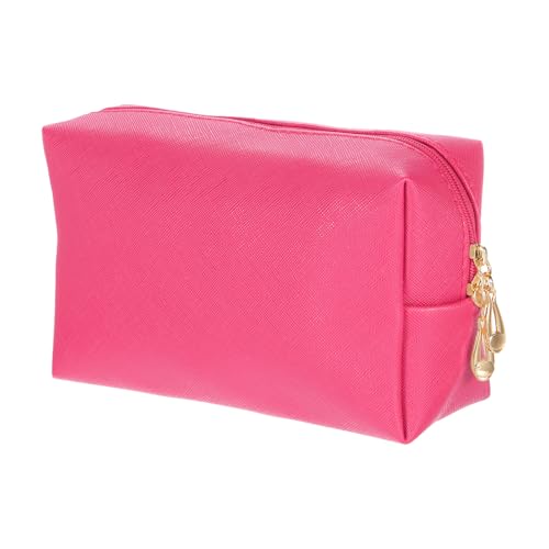sourcing map Quadratische Make-up-Tasche aus PU-Leder, Kosmetiktasche, Reißverschluss, Reise-Kulturbeutel für Damen, für Make-up-Pinselhalter, rosarot von sourcing map