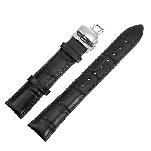 sourcing map Rindsleder-Band-Ersatz-Kit Faltschließe Uhrenarmband 23 mm Lederband mit Federstegen schwarz von sourcing map