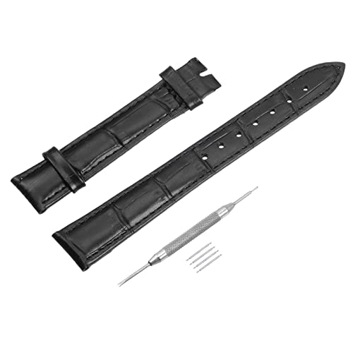sourcing map Rindslederband geprägtes 14 mm Lederarmband mit Federstegen schwarz von sourcing map