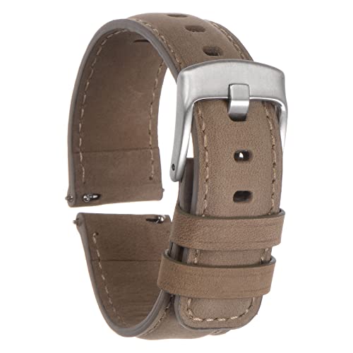 sourcing map Schnell Freigabe Echte Leder Uhrenband 20mm Breite Genarbte Rindsleder Uhrenarmbänder für Männer und Frauen Grau und Silber Ton von sourcing map