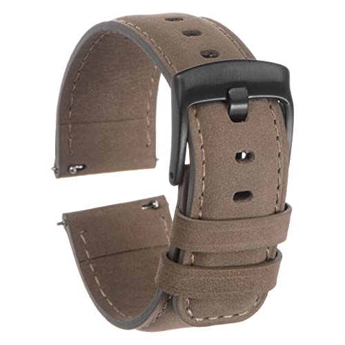 sourcing map Schnell Freigabe Echte Leder Uhrenband 22mm Breite Genarbte Rindsleder Uhrenarmbänder für Männer und Frauen Grau und Schwarz von sourcing map