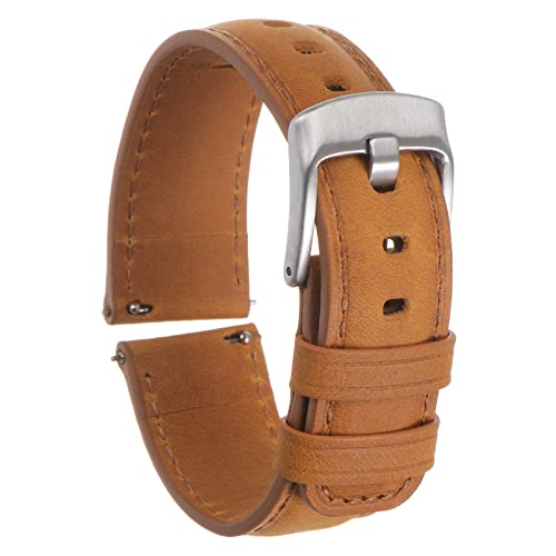 sourcing map Schnell Freigabe Echte Leder Uhrenband 22mm Breite Genarbte Rindsleder Uhrenarmbänder für Männer und Frauen Helles Braun und Silber Ton von sourcing map