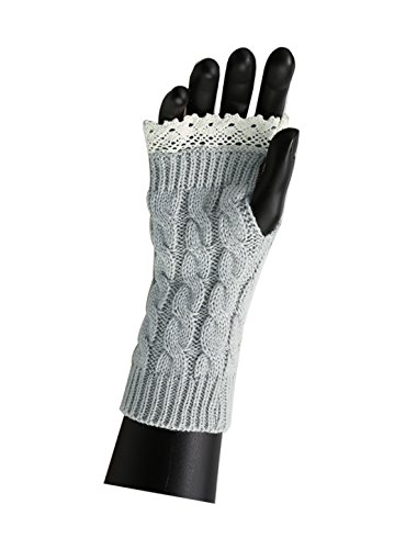 sourcing map Unisex Daumenloch Fingerlos Geflochtene Gestrickt Handschuhe Polyester Hellgrau-Spitze Glove length 20 cm/7.87" von uxcell