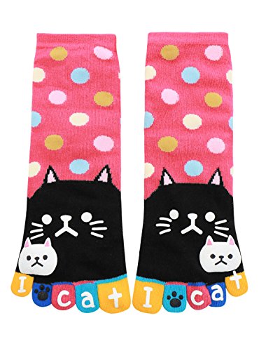 sourcingmap Damen Punkte Letter Cat Aufdruck Dehnbar Knöchellang Zehensocken - Damen, Rot, One Size: Regular von uxcell