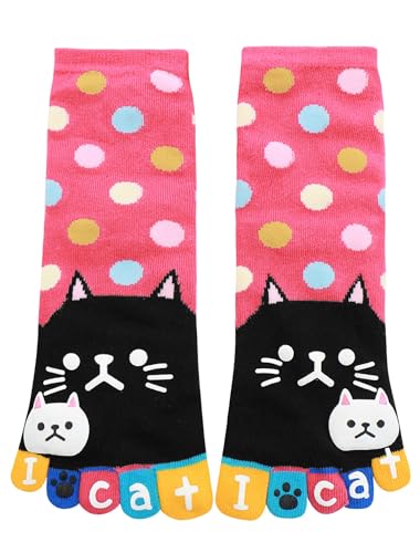 sourcingmap Damen Punkte Letter Cat Aufdruck Dehnbar Knöchellang Zehensocken - Damen, Rot, One Size: Regular von uxcell