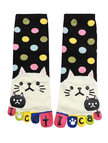 sourcingmap Damen Punkte Letter Cat Aufdruck Dehnbar Knöchellang Zehensocken - Damen, Schwarz, One Size: Regular von uxcell