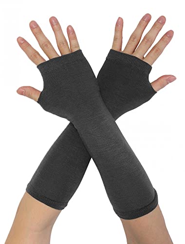 sourcing map Damen Winterwärmer Fingerlose Daumenloch Elastische Lange Gestrickte Party Kostüm Handschuhe Grau One Size von uxcell