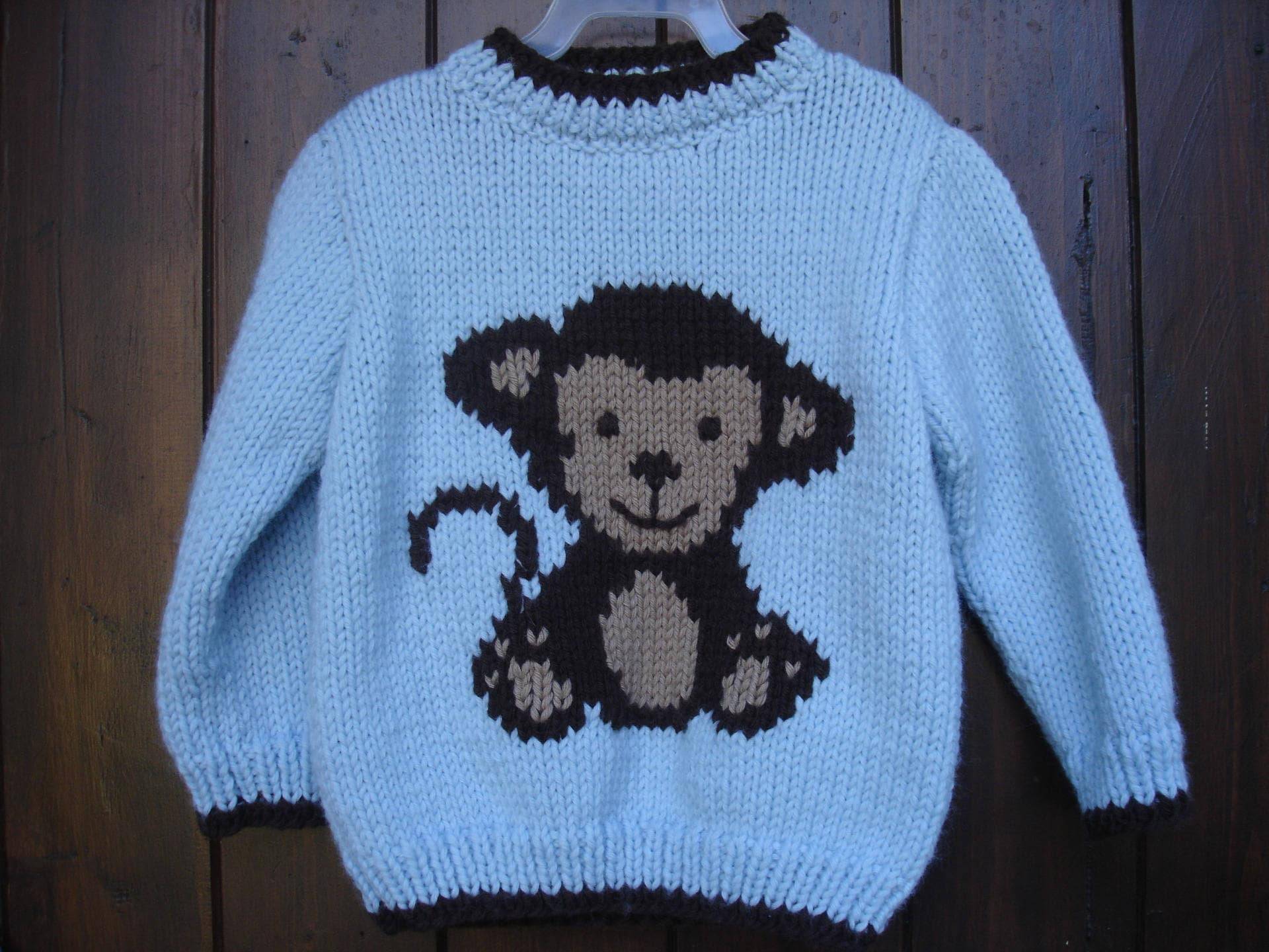 Baby Und Kind Junge Affe Muster Pullover Von 9 Monaten Bis 6 Jahre 100 % Handgefertigt von souricettecreation