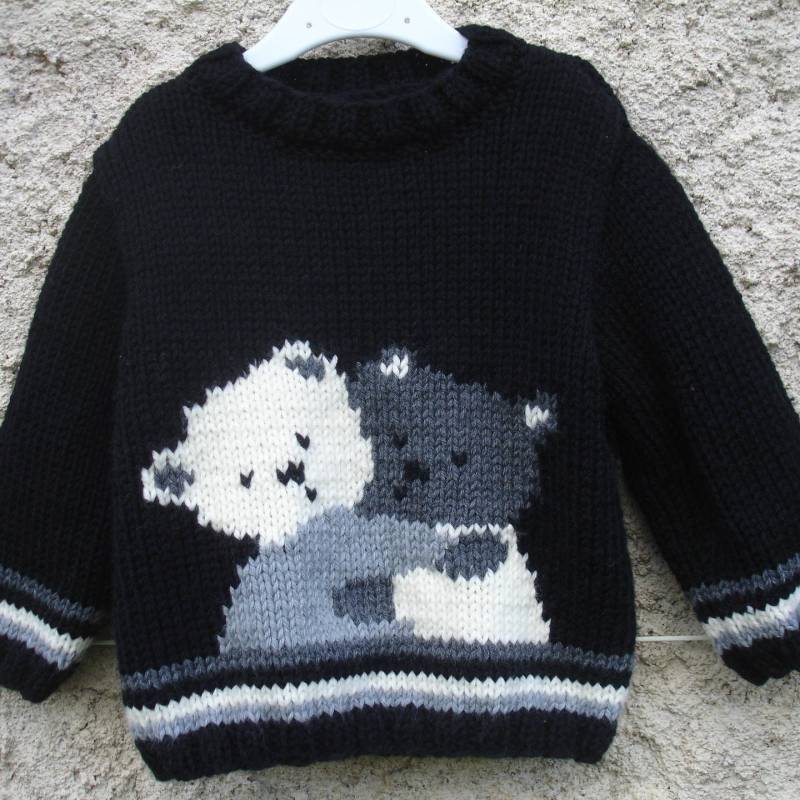 Baby - Und Kinderpullover Mit Ineinander Verschlungenen Teddybären Von 1 Jahr Bis 6 Jahren, 100 % Handgestrickt Baby - Und Kinderpullover Mit Ineinander Verschlungenen Teddybären Von 1 Jahr Bis 6 Jahren, 100 % Handgestrickt von souricettecreation