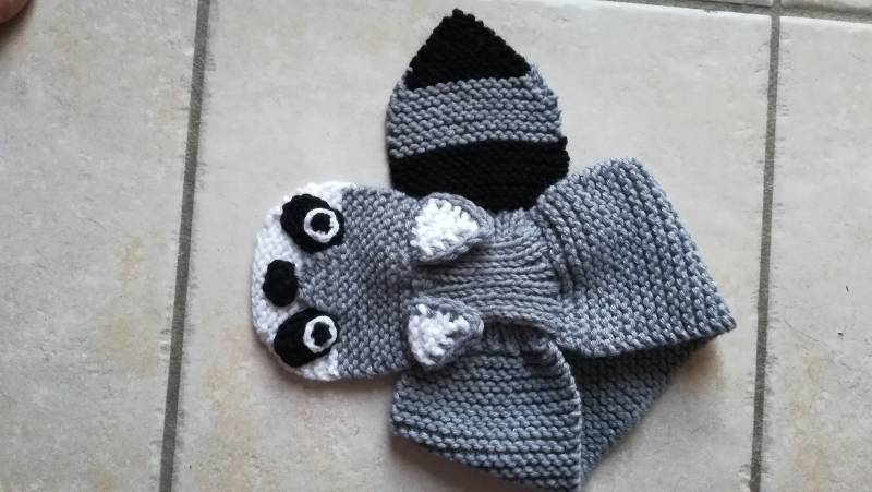 Handgefertigter Waschbär-strickschal Aus Wolle Für Babys Und Kinder von souricettecreation