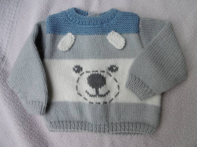 Handgestrickter Pullover Mit Fäustlingen Und Mütze Für Babys Kinder von souricettecreation