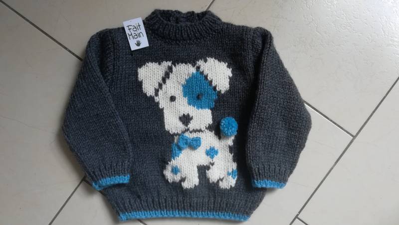 Jungenpullover Mit Hundemotiv Von 1 Bis 6 Jahren, Handgestrickt von souricettecreation