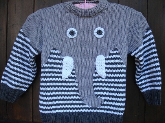 Kinderpullover Langarm Handgestricktes Elefantenmuster Aus Baumwolle Von 18 Monaten Bis 6 Jahren von souricettecreation