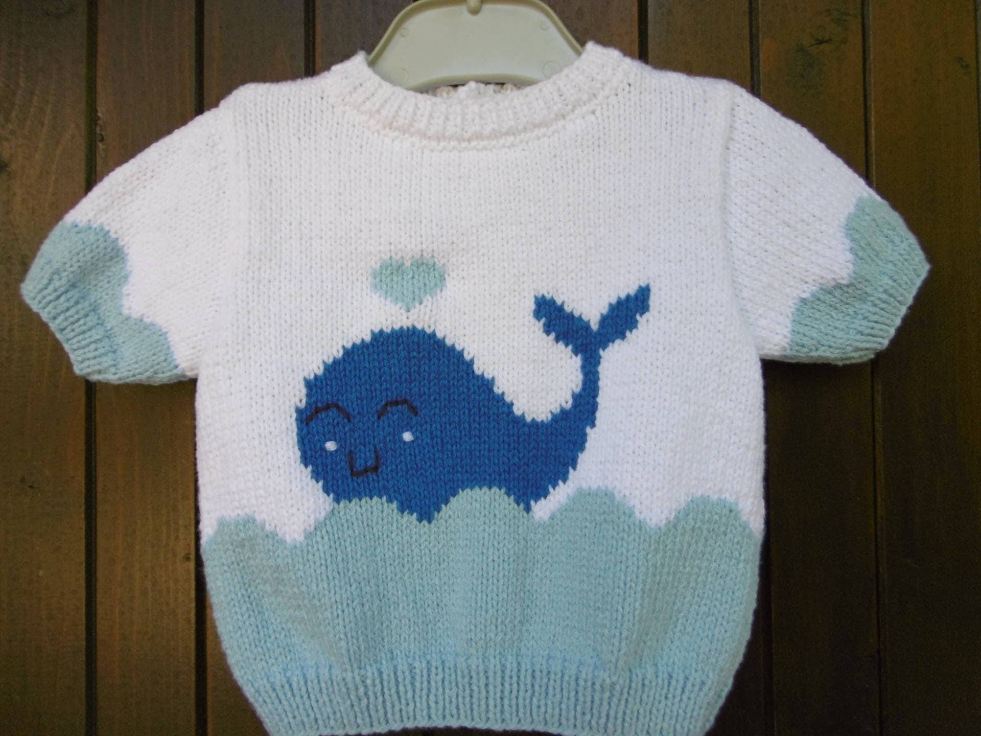 Pul Baby Baumwolle Bh Kurze Ärmel Wal Muster Gestrickt Hand Geburt Bis 12 Monate von souricettecreation