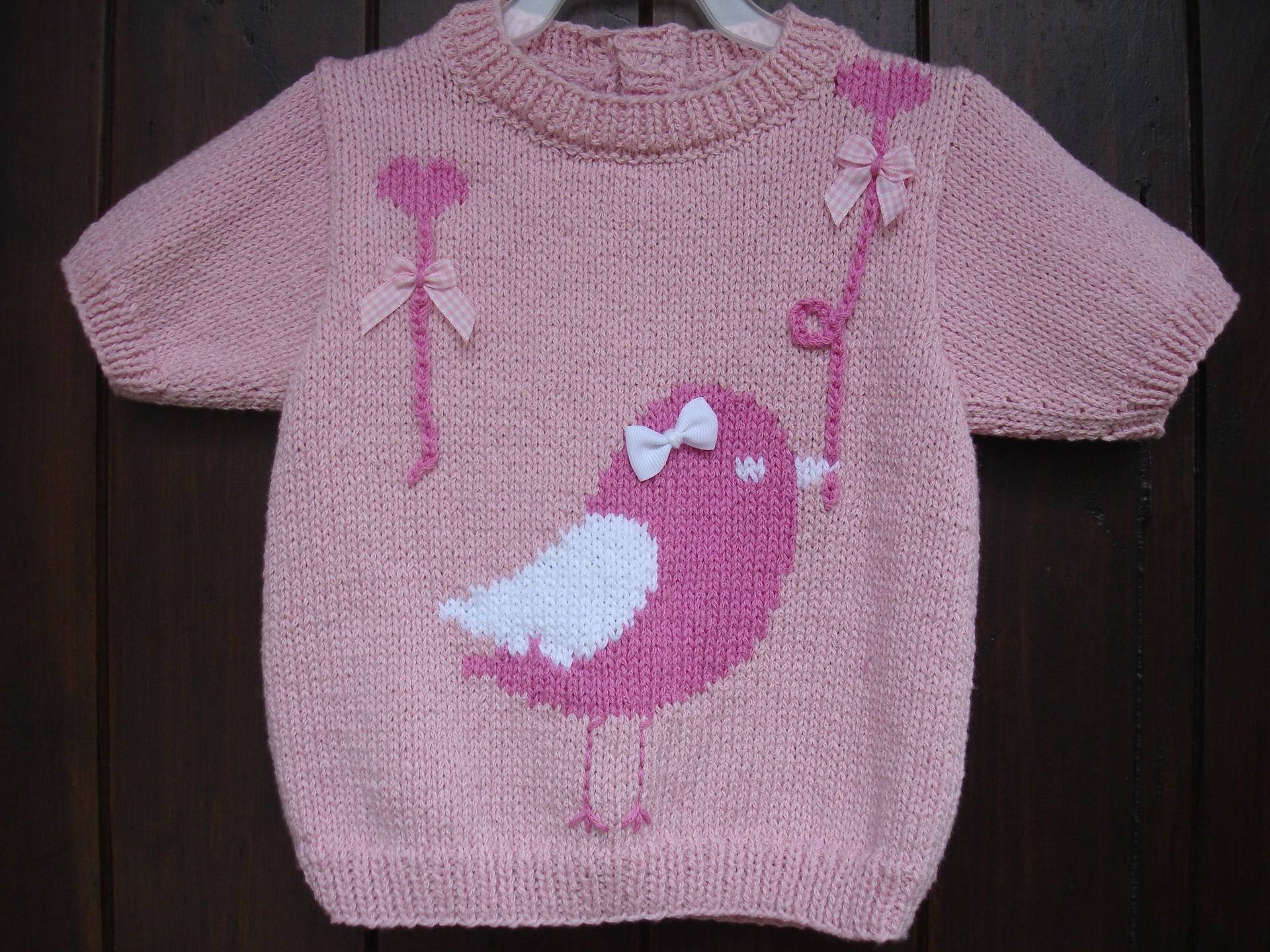 Pullover Baby Baumwolle Bh Kurze Ärmel Handgestricktes Vogelmuster Von Geburt Bis 1 Jahr von souricettecreation