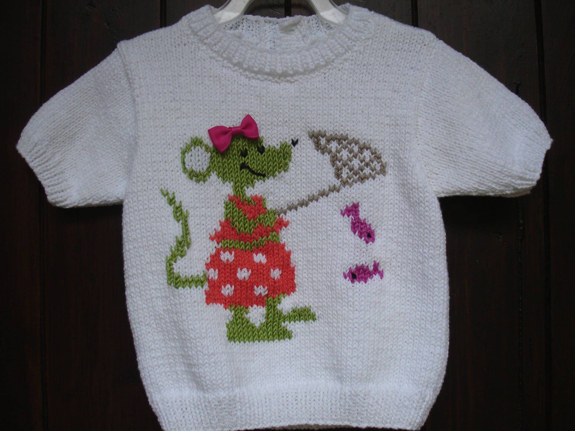 Pullover Brassierebebe Und Kind Kurzarm Gestrickt Hand Muster-Baumwollmaus Von 6 Bis 24 Monate von souricettecreation