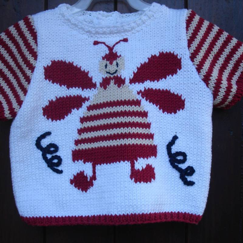 Pullover Mädchen Baumwolle Ärmel Kurz Bee Muster Gestrickt Hand von souricettecreation