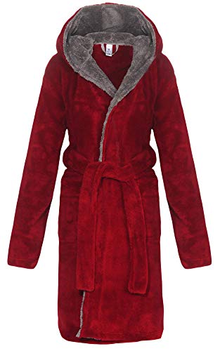 souspy PIA Damen Bademantel Morgenmantel Saunamantel Microfaser Kapuze Gürtel Bordeaux-Graphit L von souspy