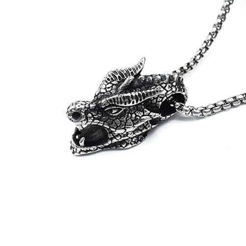 Drachen-Halskette für Männer, nordische Wikinger-Drachenkopf-Anhänger-Halskette Fierce-Drachen-Halskette aus reinem Zinn Herren-Punk-Drachen-Charm-Halskette Schmuck-Geschenk Vatertags-Accessoires von DUTACK