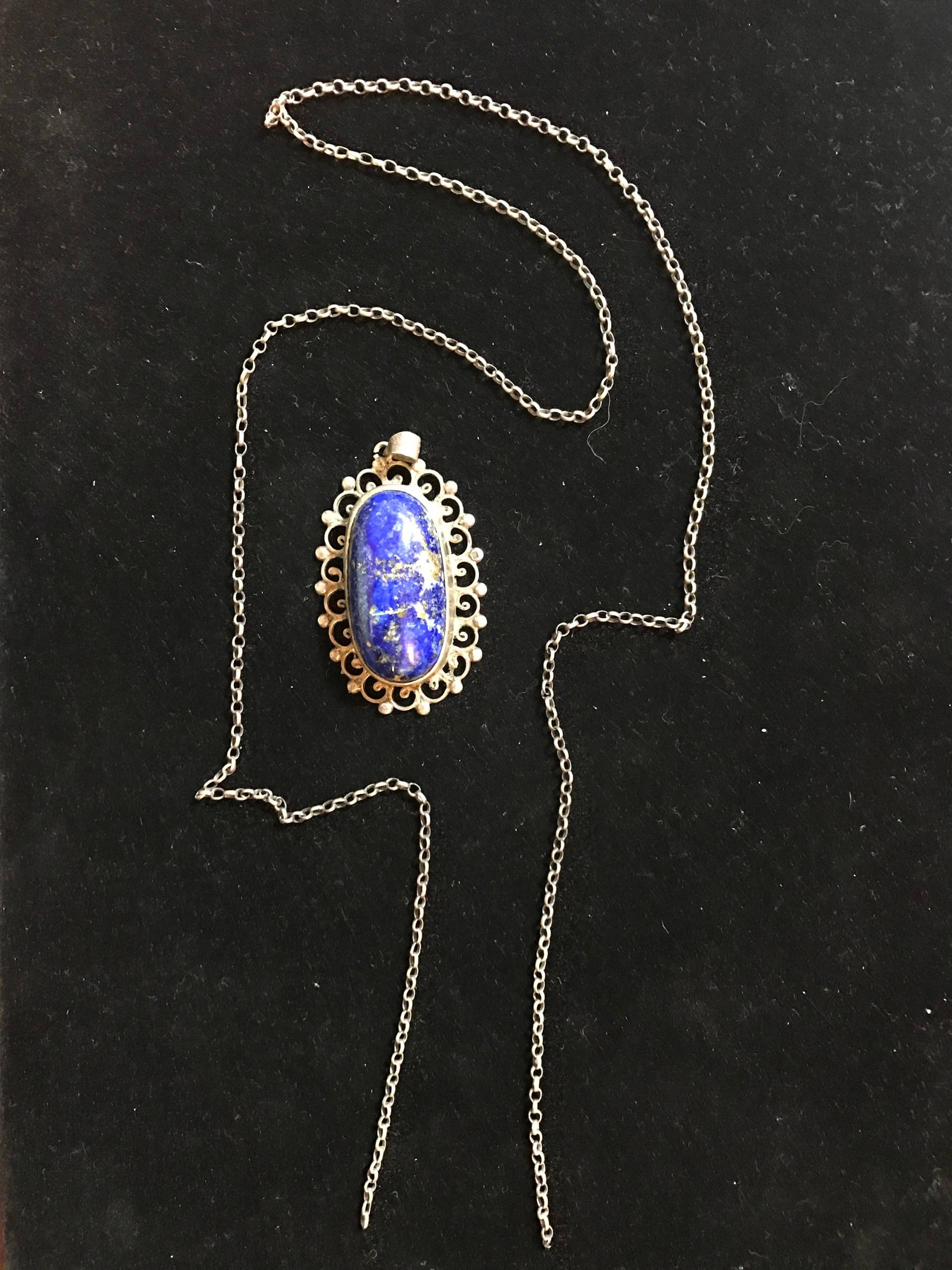 Lapis Lazuli Und Silber Anhänger Halskette von southseapearlco