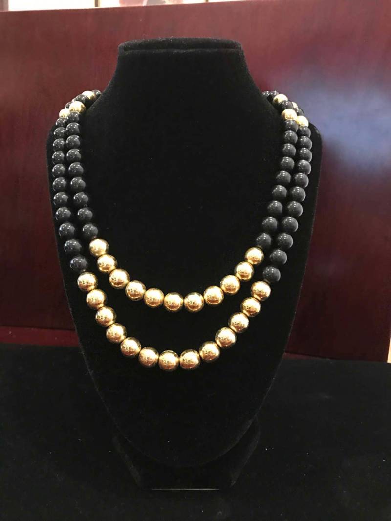 Vintage Gold Und Schwarze Perlen Halskette von southseapearlco