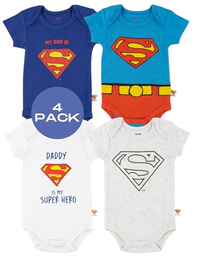 DC Comics Superman Baby Strampler Kurzarm Junge Body Mädchen Kleidung Neugeborene Bodys 4 Pack 86-92 von soxo