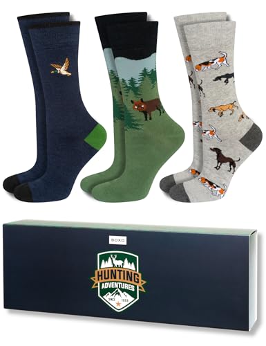soxo Abenteuer Socken In Geschenkbox Lustige Geschenke Für Männer Herren Baumwolle Set Bunte Socks 40-45 Hunting 3 Paar von soxo