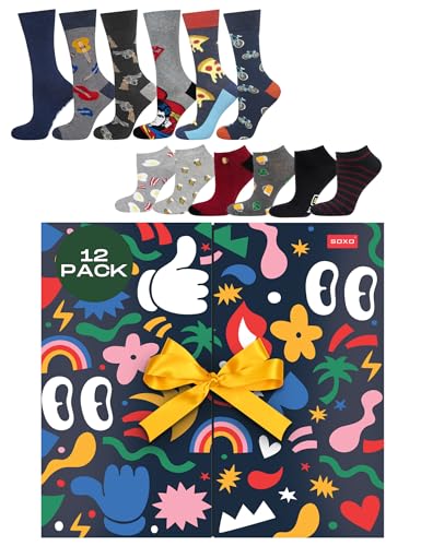 soxo Adventskalender Männer Socken Weihnachten Herren Geschenke Weihnachtskalender 12 Paar 40-45 Mehrfarbig von soxo