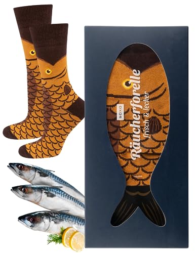 soxo Angler Geschenke Für Frauen Damen Socken Herren Lustige Geschenk Für Männer 40-45 Räucherforelle von soxo