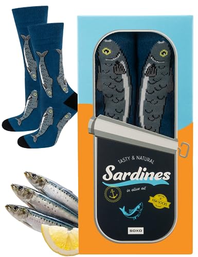 soxo Angler Geschenke Für Frauen Damen Socken Herren Lustige Geschenk Für Männer 40-45 Sardines von soxo