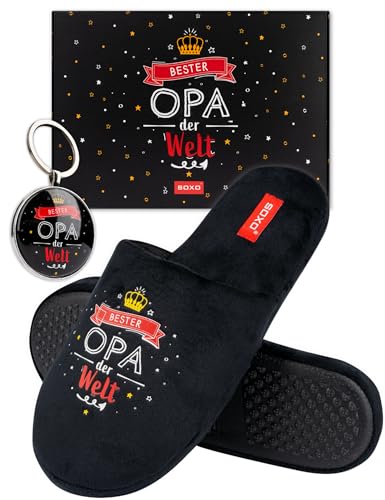 soxo Bester Opa Hausschuhe Herren Lustige Geschenke Für Männer Cozy Pantoffeln Gift Hausschuhe + Schlüsselanhänger 43/44 von soxo