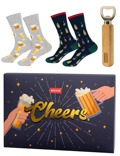 soxo Bier Socken Herren Lustige Socke Geschenke Für Männer Baumwollsocken Geschenk Sommer Socks Men 40-45 Socken 2 Paar + Flaschenöffner von soxo