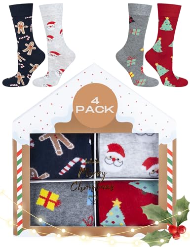 soxo Weihnachten Socken Herren Geschenke Für Frauen Männer Weihnachtssocken Damen 4 Paar 40-45 Weihnachtsbox 2 von soxo