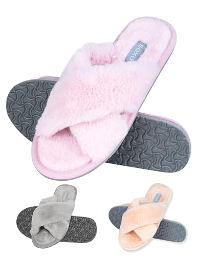 soxo Plüsch Hausschuhe Damen Pantoletten Sommer Latschen Cozy Slipper Gäste Schlappen 35/36 Rosa von soxo