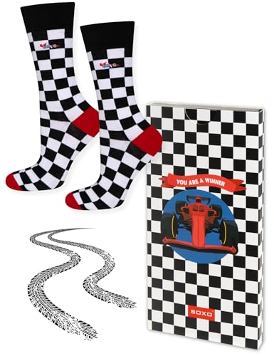 soxo F1 Socken Herren Geschenke Für Männer Baumwolle Socks Formel 1 Herrensocken In Geschenkbox 40-45 von soxo